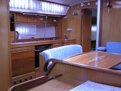 Salon of Alma Libre, a Bavaria 40 Cruiser sailboat at Municipal Unit of Lefkada, Greece