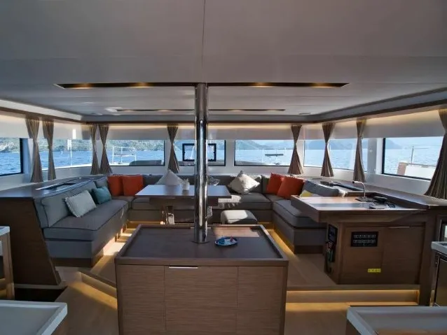 Salon of INVICTUS II, a Lagoon 50 catamaran at Municipal Unit of Rhodes, Greece