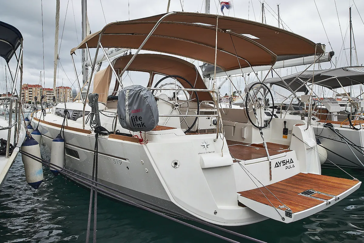 Aysha, a Jeanneau Sun Odyssey 519 sailboat at Grad Biograd na Moru, Croatia