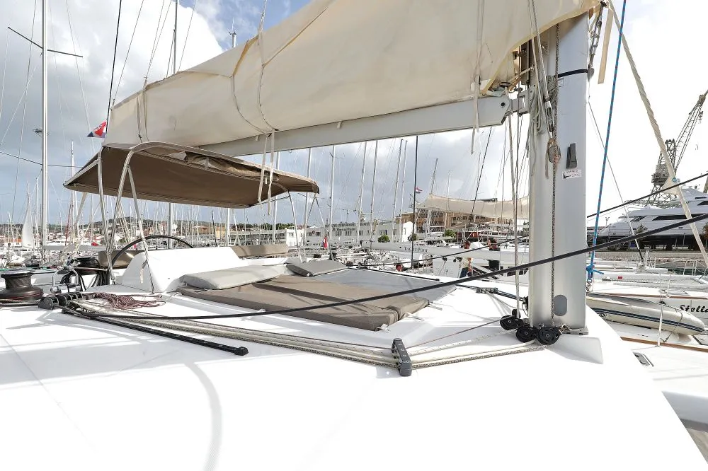 Deck of Lydia, a Lagoon 450 F catamaran at Grad Trogir, Croatia