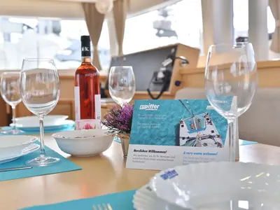 Salon of Lydia, a Lagoon 450 F catamaran at Grad Trogir, Croatia