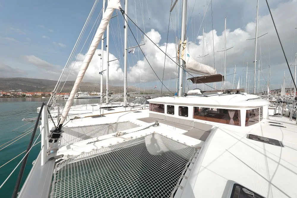Deck of Lydia, a Lagoon 450 F catamaran at Grad Trogir, Croatia