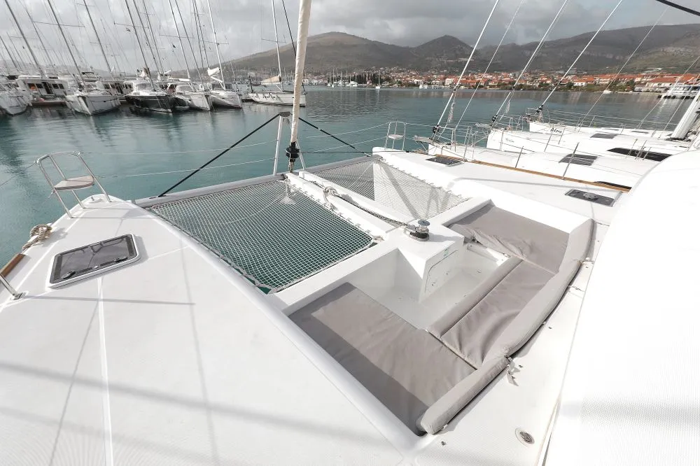 Deck of Lydia, a Lagoon 450 F catamaran at Grad Trogir, Croatia