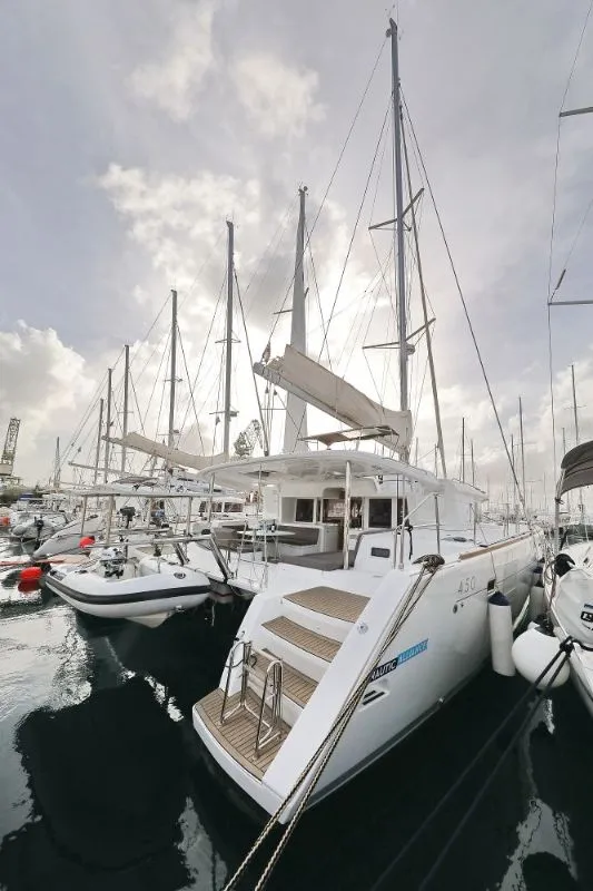 Exterior view of Lydia, a Lagoon 450 F catamaran at Grad Trogir, Croatia