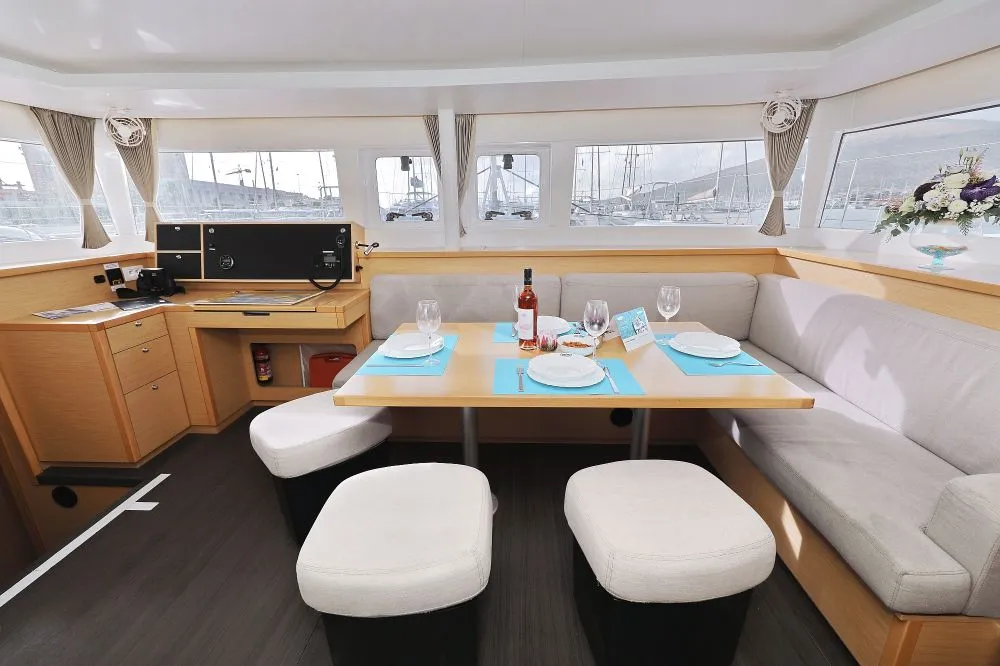 Salon of Lydia, a Lagoon 450 F catamaran at Grad Trogir, Croatia