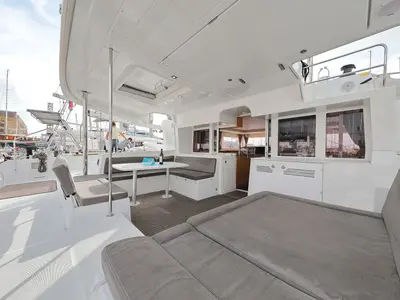 Deck of Lydia, a Lagoon 450 F catamaran at Grad Trogir, Croatia