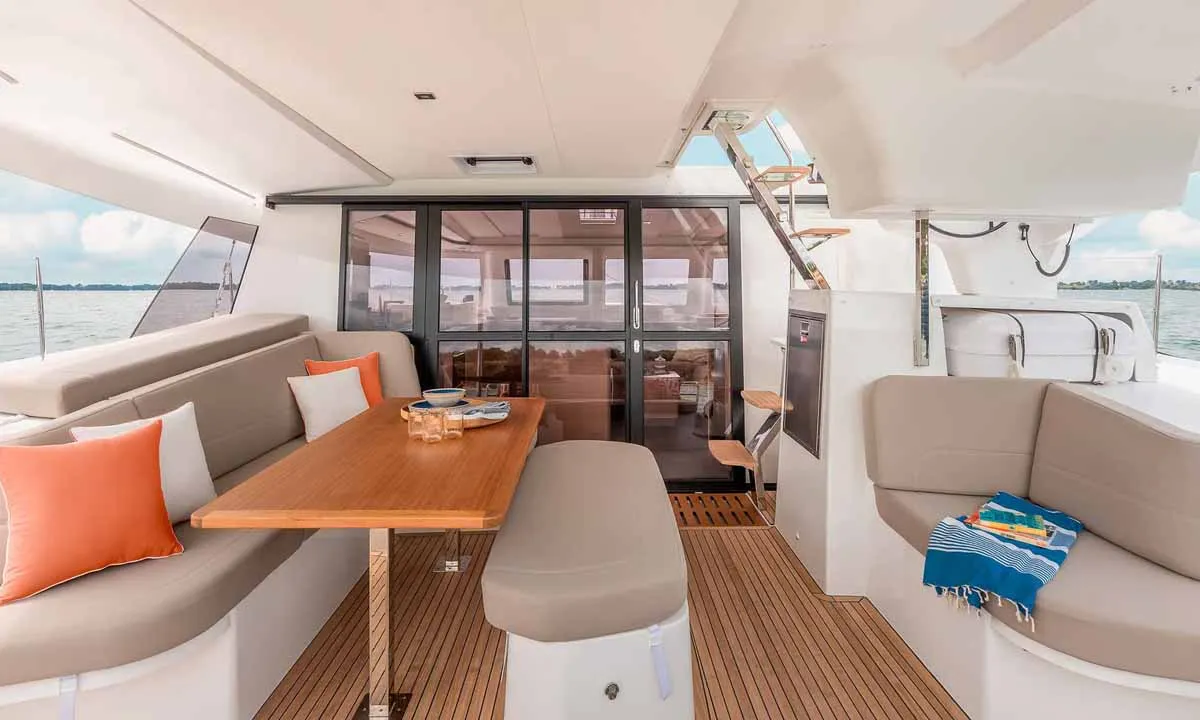 Deck of Auriga, a Fountaine Pajot FP 41 Quatuor 4 catamaran at Grad Biograd na Moru, Croatia