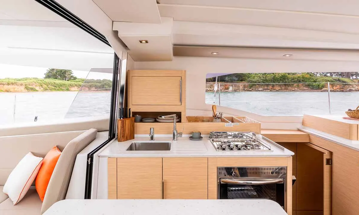 Galley of Auriga, a Fountaine Pajot FP 41 Quatuor 4 catamaran at Grad Biograd na Moru, Croatia