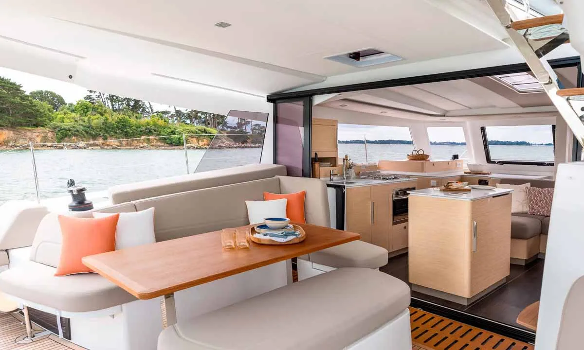 Deck of Auriga, a Fountaine Pajot FP 41 Quatuor 4 catamaran at Grad Biograd na Moru, Croatia