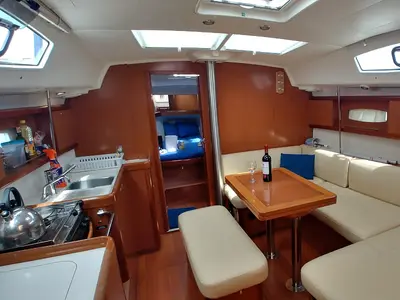 Salon of Sapphire, a Beneteau Oceanis 40 sailboat at Zakynthos Municipal Unit, Greece