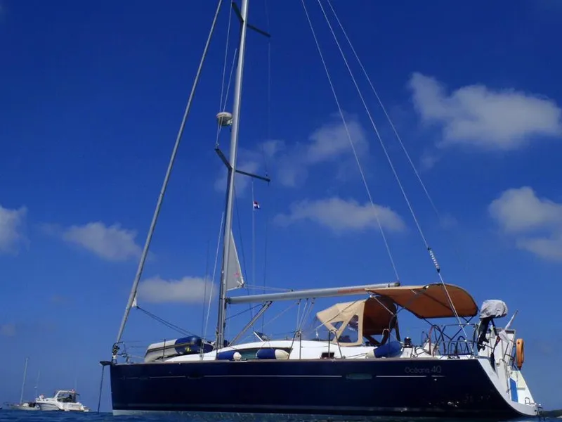 Exterior view of Sapphire, a Beneteau Oceanis 40 sailboat at Zakynthos Municipal Unit, Greece