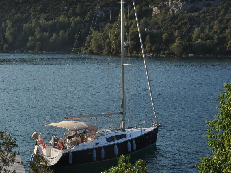Exterior view of Sapphire, a Beneteau Oceanis 40 sailboat at Zakynthos Municipal Unit, Greece