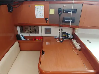 Cockpit of Sapphire, a Beneteau Oceanis 40 sailboat at Zakynthos Municipal Unit, Greece