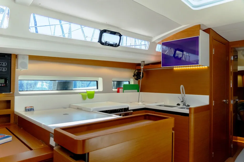 Galley of Nimertis, a Jeanneau Sun Odyssey 440 sailboat at Athens, Greece