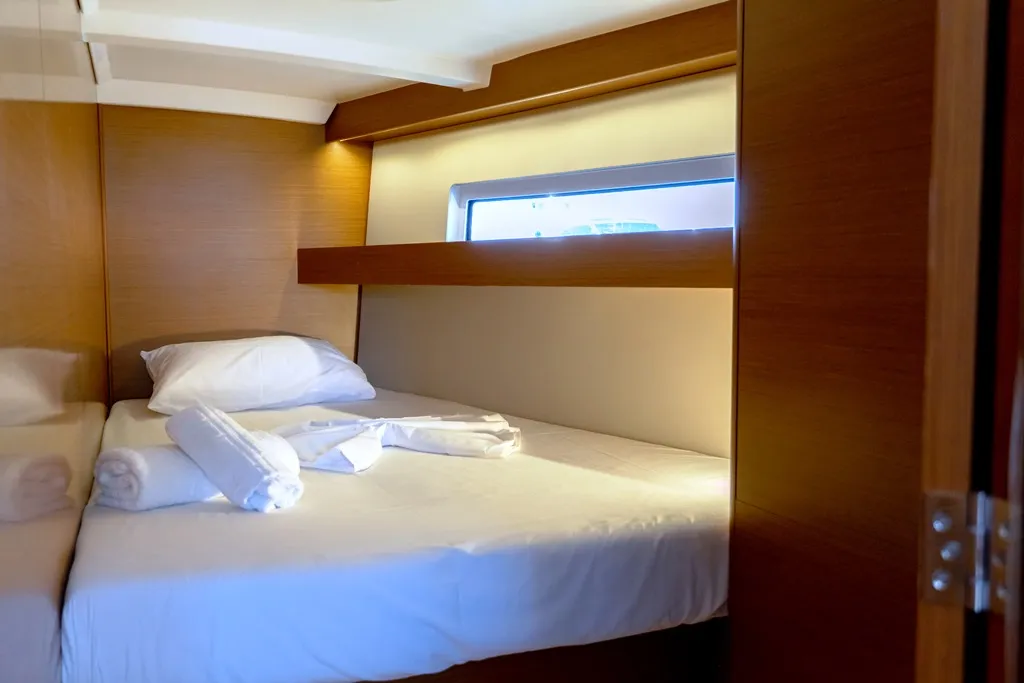 Cabin on Nimertis, a Jeanneau Sun Odyssey 440 sailboat at Athens, Greece