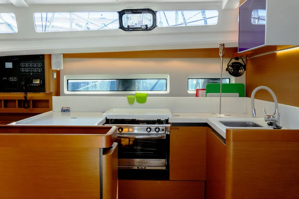 Galley of Nimertis, a Jeanneau Sun Odyssey 440 sailboat at Athens, Greece