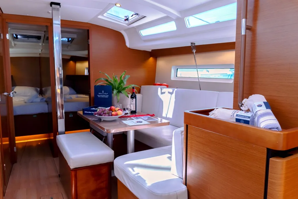Salon of Nimertis, a Jeanneau Sun Odyssey 440 sailboat at Athens, Greece