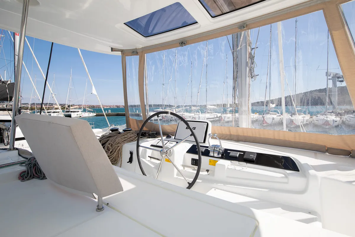 Cockpit of Little Havana, a Lagoon 46 catamaran at Općina Medulin, Croatia