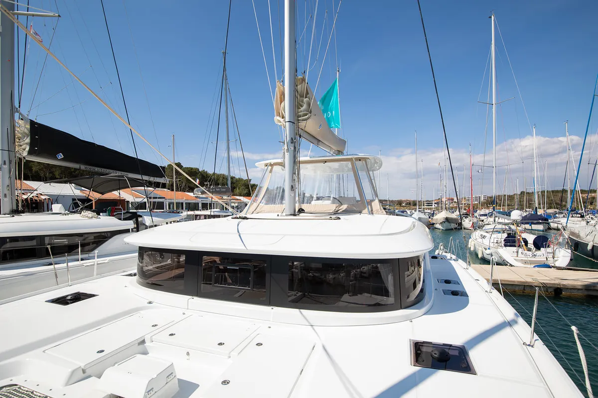Exterior view of Little Havana, a Lagoon 46 catamaran at Općina Medulin, Croatia