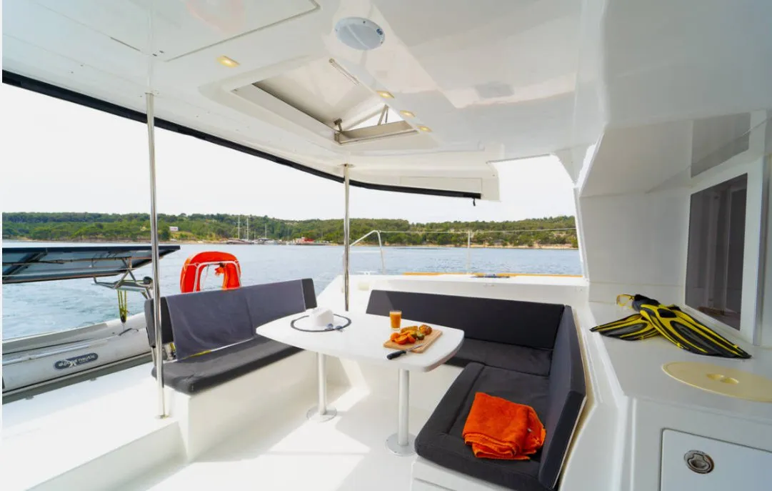 Deck of Julius Cesar III, a Lagoon 450 F catamaran at Općina Rogoznica, Croatia