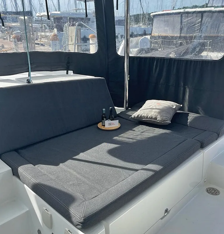 Deck of Julius Cesar III, a Lagoon 450 F catamaran at Općina Rogoznica, Croatia