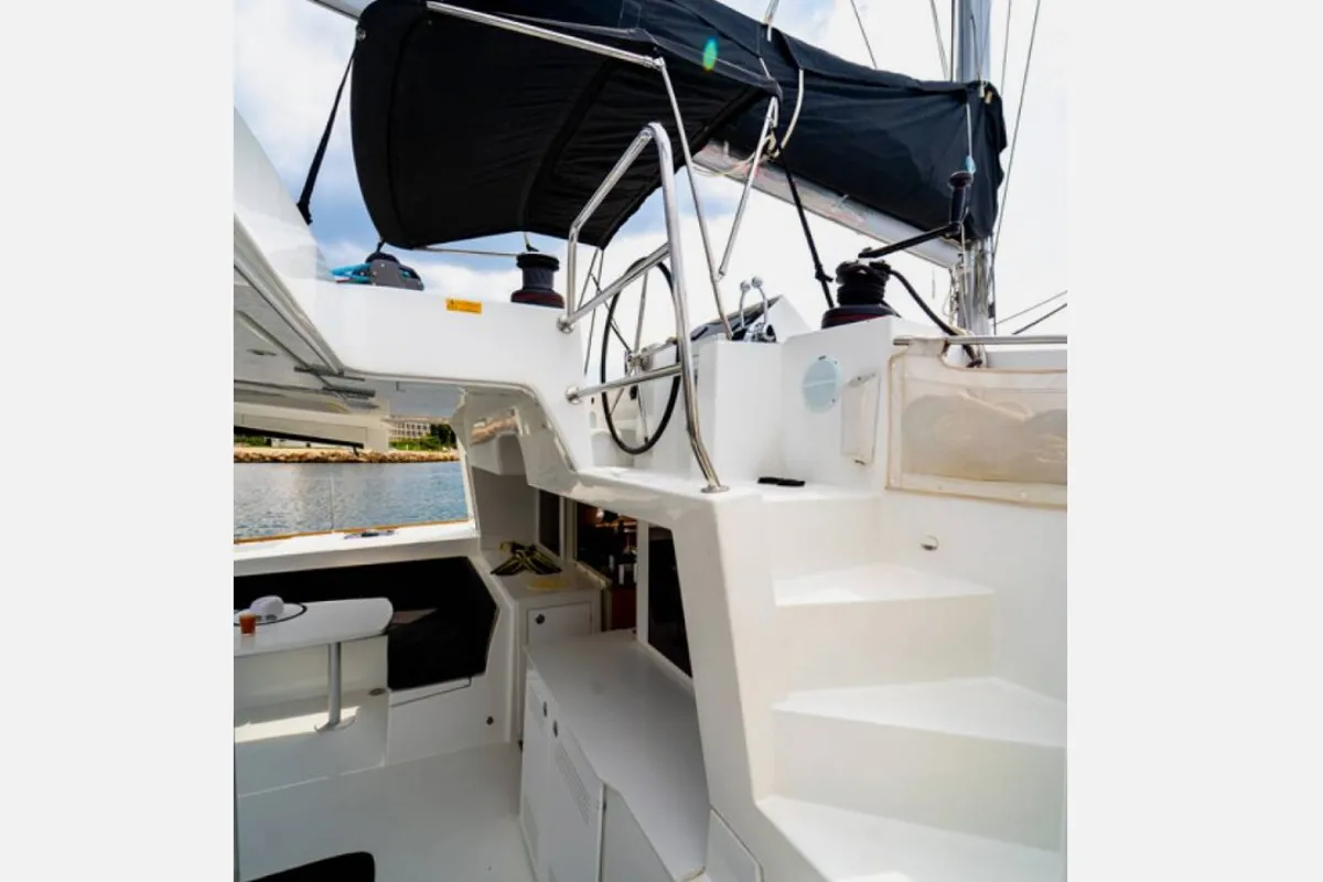 Cockpit of Julius Cesar III, a Lagoon 450 F catamaran at Općina Rogoznica, Croatia