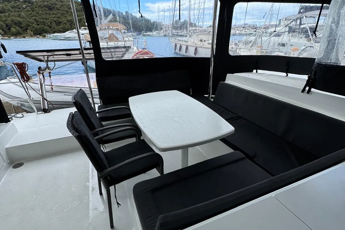 Deck of Julius Cesar III, a Lagoon 450 F catamaran at Općina Rogoznica, Croatia