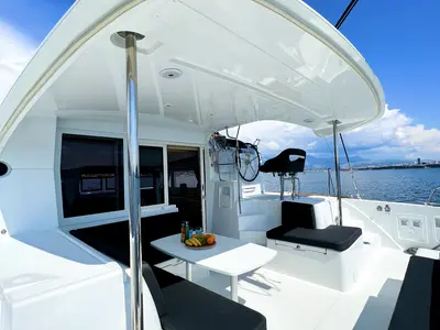 Deck of Twice as nice, a Lagoon 40 catamaran at Grad Kaštela, Croatia