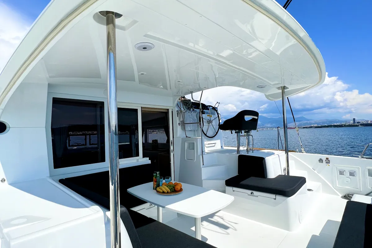 Deck of Twice as nice, a Lagoon 40 catamaran at Grad Kaštela, Croatia