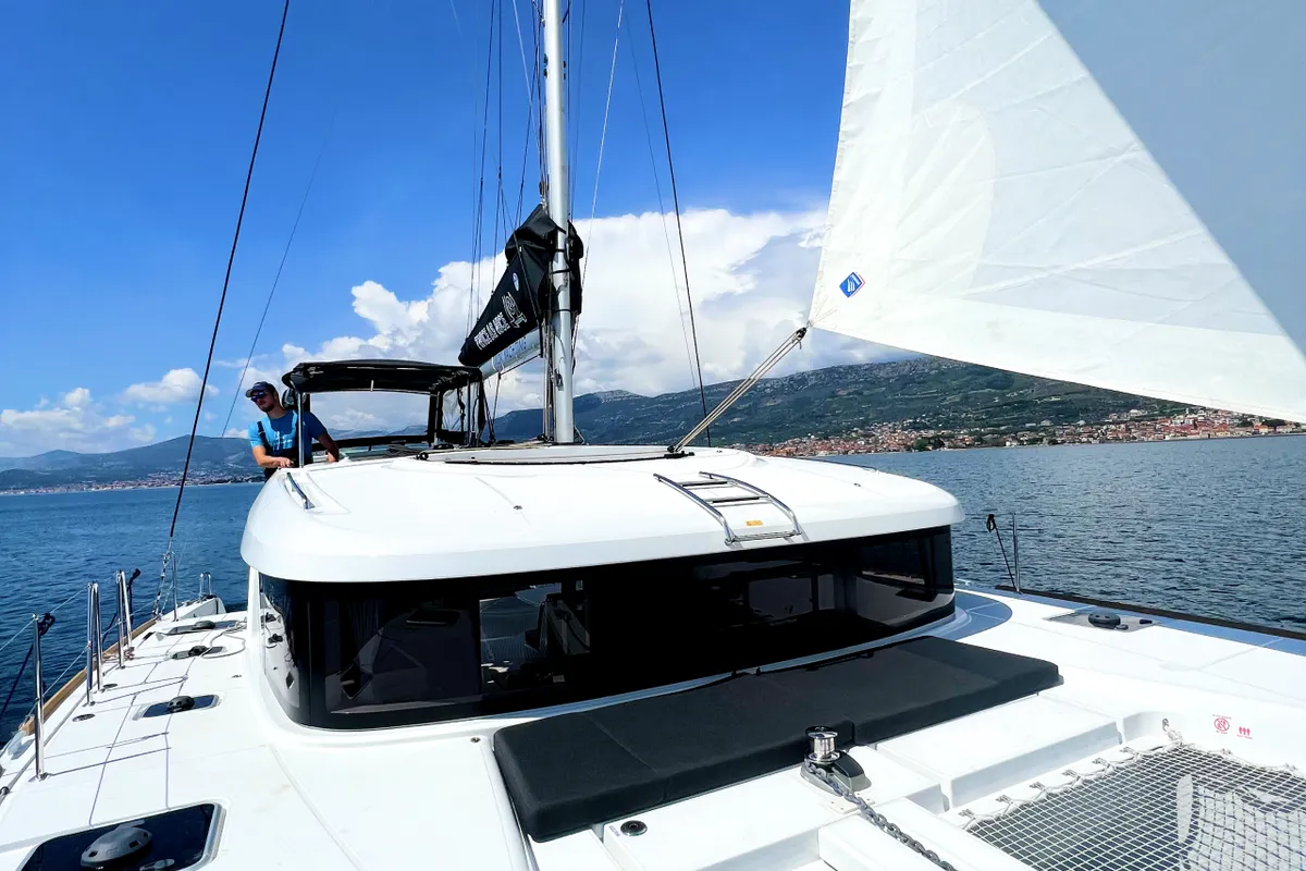 Deck of Twice as nice, a Lagoon 40 catamaran at Grad Kaštela, Croatia