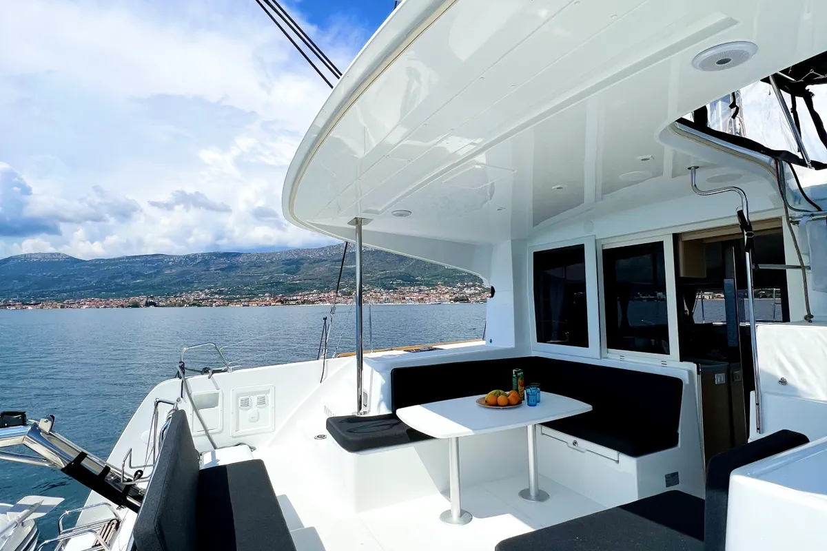 Deck of Twice as nice, a Lagoon 40 catamaran at Grad Kaštela, Croatia