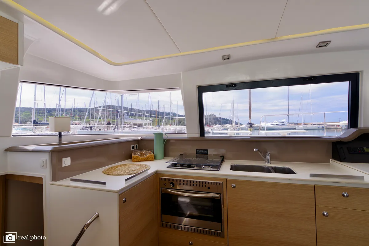 Galley of WEEsail, a Bali 4.1 catamaran at Castellammare di Stabia, Italy