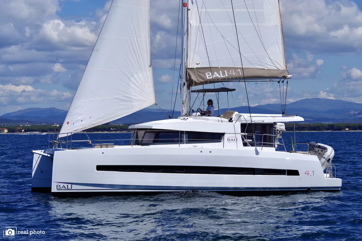 Exterior view of WEEsail, a Bali 4.1 catamaran at Castellammare di Stabia, Italy