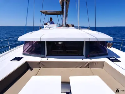 Deck of WEEsail, a Bali 4.1 catamaran at Castellammare di Stabia, Italy