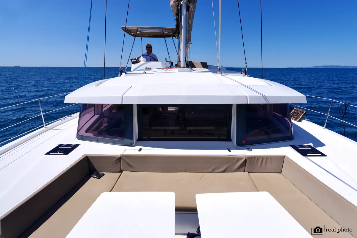Deck of WEEsail, a Bali 4.1 catamaran at Castellammare di Stabia, Italy