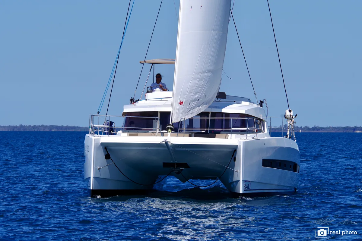 Exterior view of WEEsail, a Bali 4.1 catamaran at Castellammare di Stabia, Italy