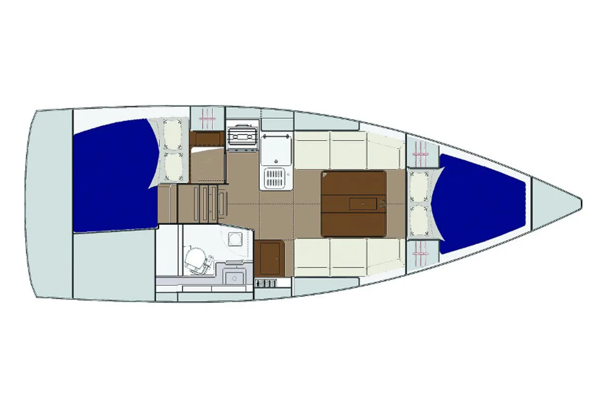 Floor plan of Sisu, a Dufour 310 Grand Large sailboat at Yerseke, Netherlands