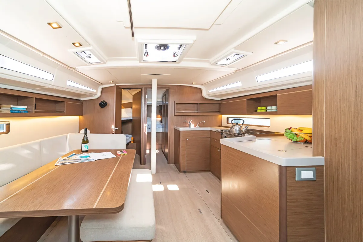Salon of Mojito, a Beneteau Oceanis 40.1 sailboat at Kos, Greece