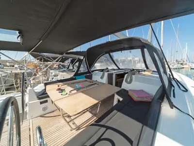 Deck of Mojito, a Beneteau Oceanis 40.1 sailboat at Kos, Greece