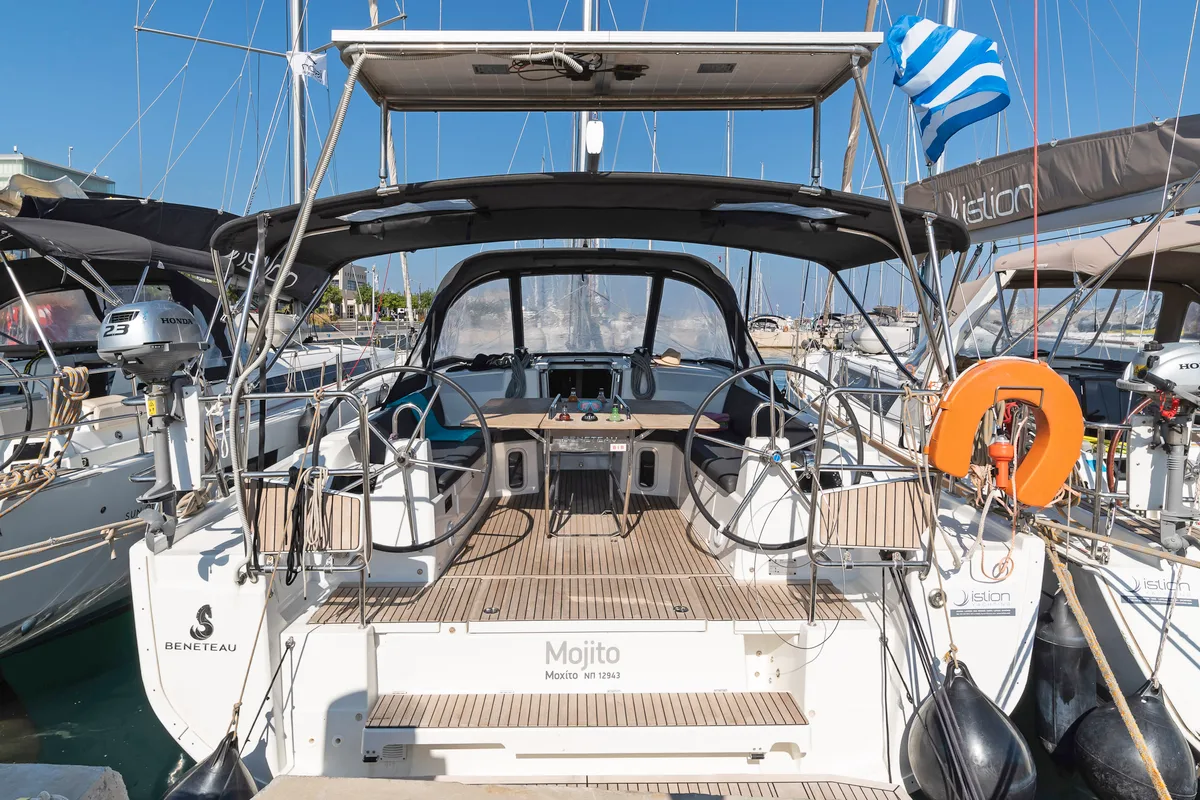 Deck of Mojito, a Beneteau Oceanis 40.1 sailboat at Kos, Greece