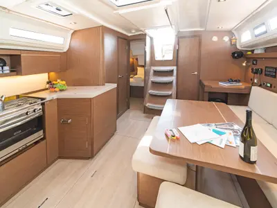 Galley of Mojito, a Beneteau Oceanis 40.1 sailboat at Kos, Greece