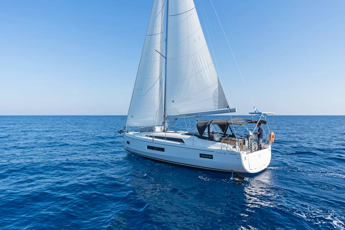 Exterior view of Mojito, a Beneteau Oceanis 40.1 sailboat at Kos, Greece