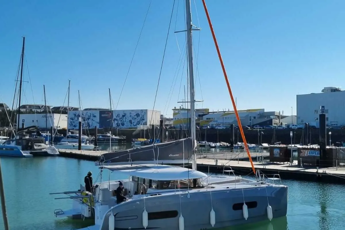 Exterior view of Ad Astra, a Excess 11 catamaran at Preveza, Greece