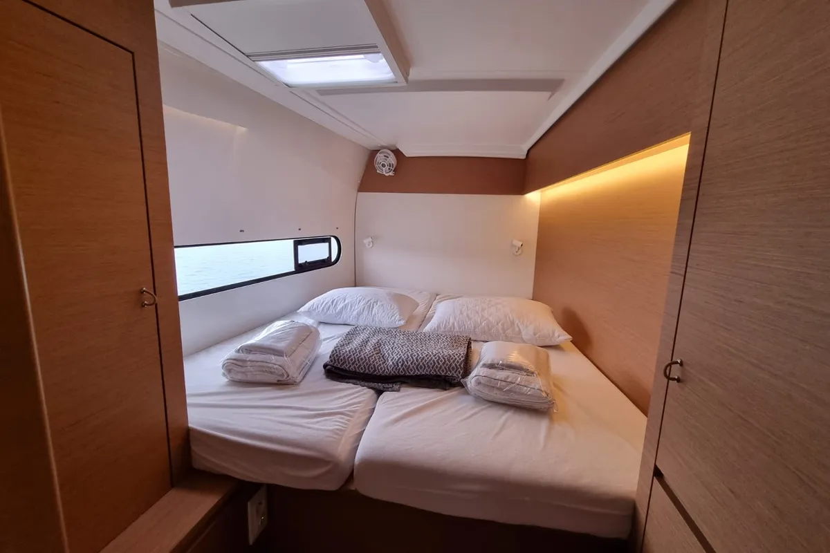 Cabin on Ad Astra, a Excess 11 catamaran at Preveza, Greece