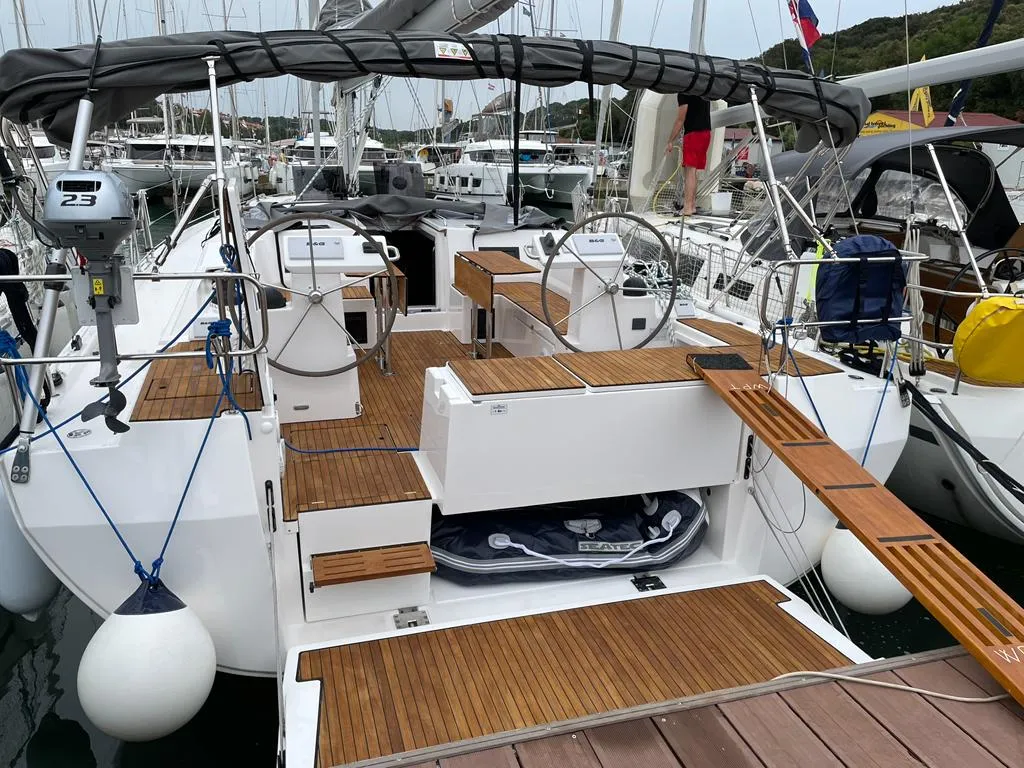Cockpit of Libertas, a Bavaria C45 Style sailboat at Grad Pula, Croatia