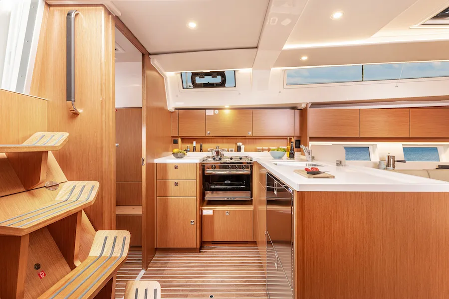 Galley of Libertas, a Bavaria C45 Style sailboat at Grad Pula, Croatia