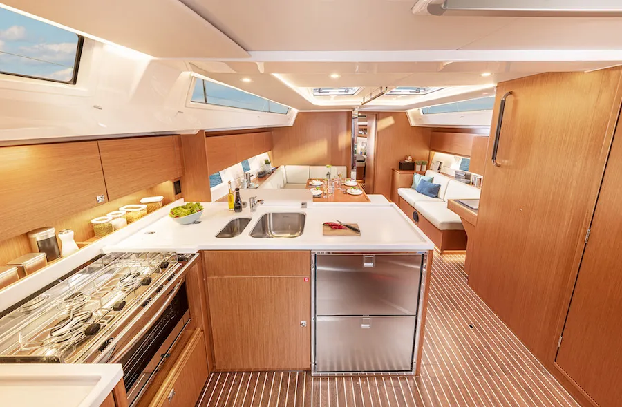Galley of Libertas, a Bavaria C45 Style sailboat at Grad Pula, Croatia