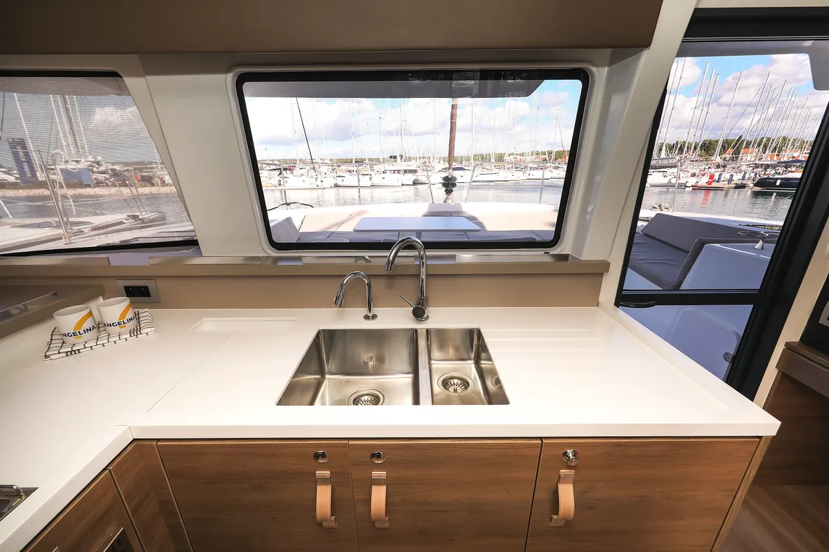 Galley of Calypso , a Bali 4.4 catamaran at Grad Biograd na Moru, Croatia