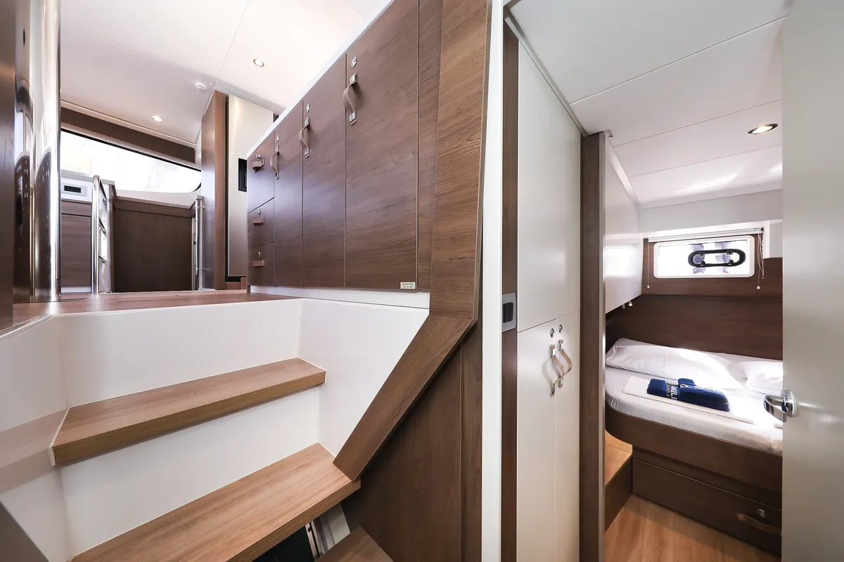 Cabin on Calypso , a Bali 4.4 catamaran at Grad Biograd na Moru, Croatia