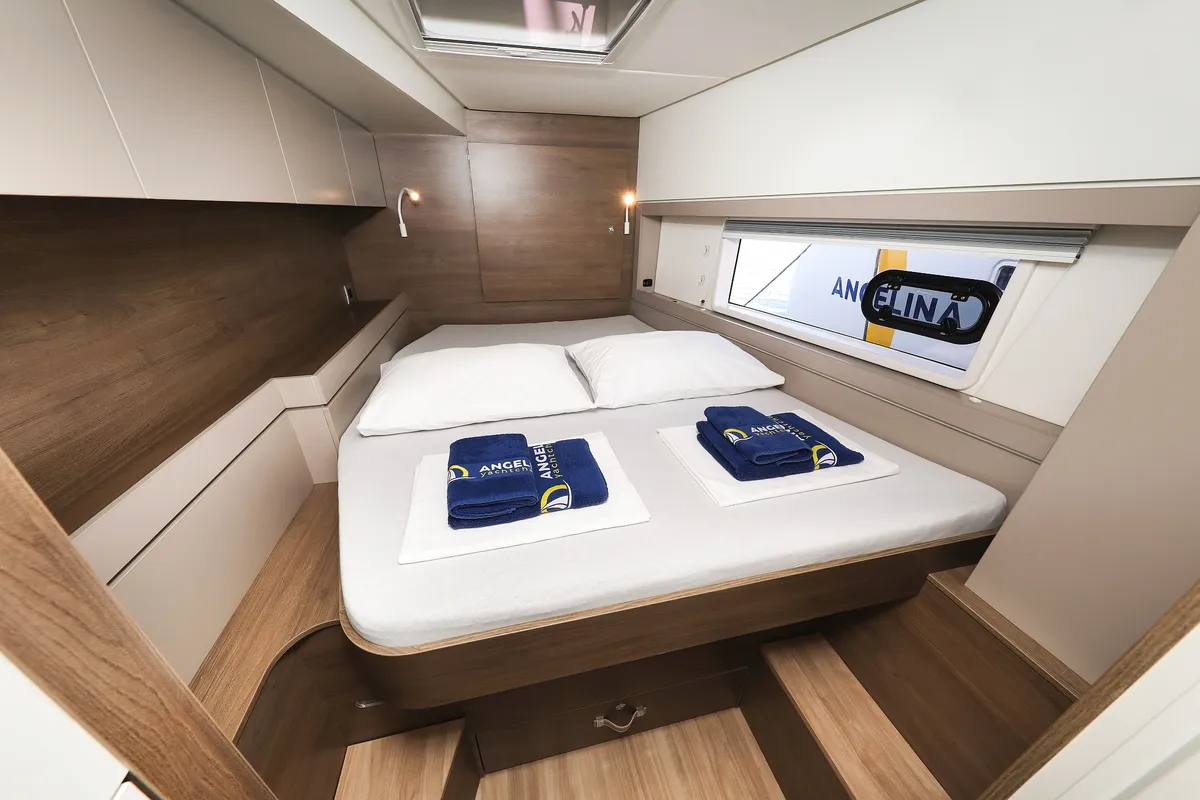 Cabin on Calypso , a Bali 4.4 catamaran at Grad Biograd na Moru, Croatia